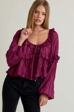 Load image into Gallery viewer, The Juliette Ruffle Blouse (Berry Wine)