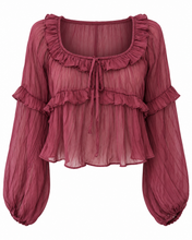 Load image into Gallery viewer, The Juliette Ruffle Blouse (Berry Wine)