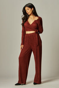 Wrapped Long Sleeve and Pant Set (Angora Red)