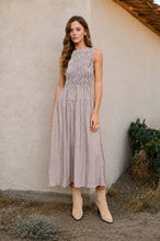 Load image into Gallery viewer, SMOCKED GINGHAM TIERED SLEEVELESS MIDI DRESS
