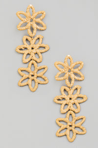Raffia Wrap Flower Chain Dangle Earrings