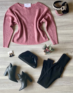 Merry & Bright Off Shoulder Sweater (Mauve)