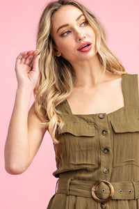 Belted Button Front Romper