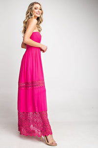 Smocked Lace Maxi Dress (Hot Pink)
