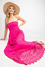 Load image into Gallery viewer, Smocked Lace Maxi Dress (Hot Pink)
