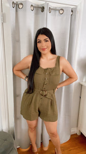 Belted Button Front Romper