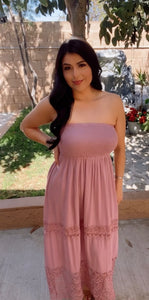 Smocked Lace Maxi Dress (Mauve)