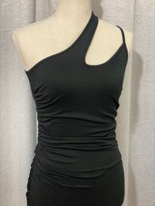 One Shoulder Ruched Dress (BLACK)