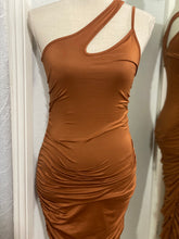 Load image into Gallery viewer, One Shoulder Ruched Dress (RUST)
