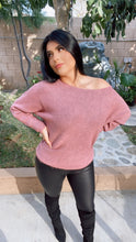 Load image into Gallery viewer, Merry &amp; Bright Off Shoulder Sweater (Mauve)
